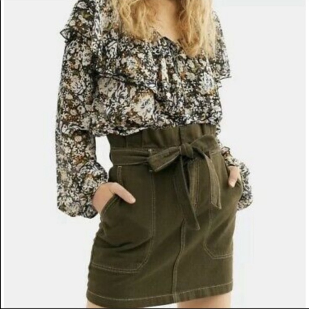 FREE PEOPLE Green Paperbag Waist Skirt